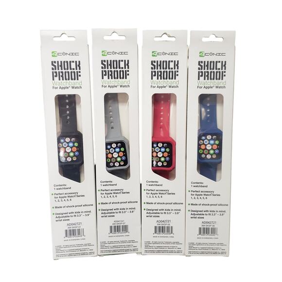 Aconic Shock Proof Watchband for Apple Watch Fit for Kids Small 38 / 40 MM 4 Pk - Picture 2 of 2